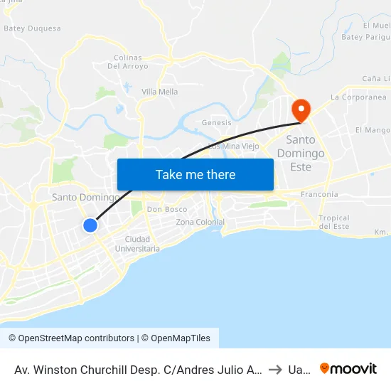 Av. Winston Churchill Desp. C/Andres Julio Aybar to Uasd map
