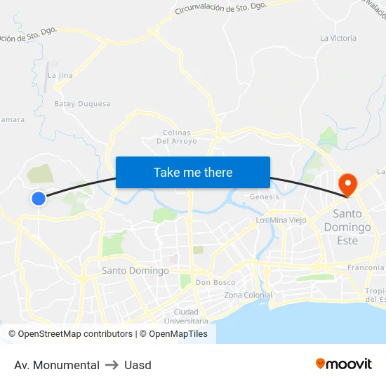 Av. Monumental to Uasd map