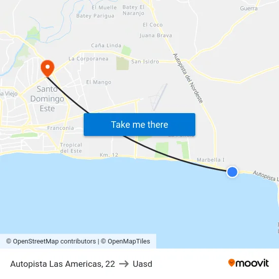 Autopista Las Americas, 22 to Uasd map