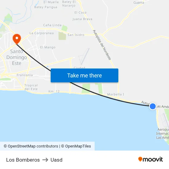 Los Bomberos to Uasd map