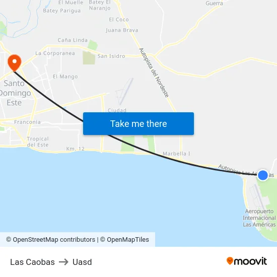 Las Caobas to Uasd map