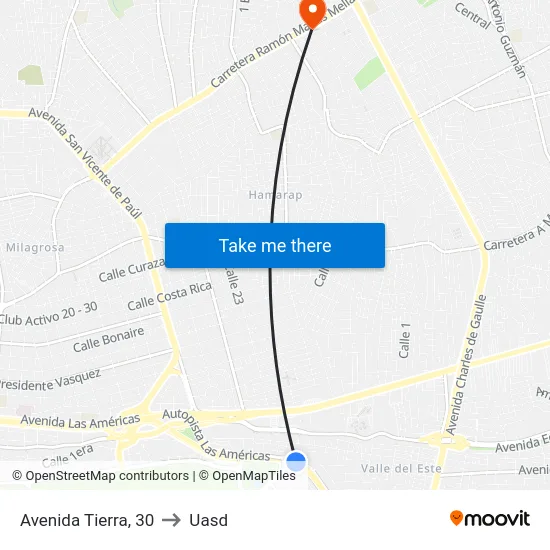 Avenida Tierra, 30 to Uasd map