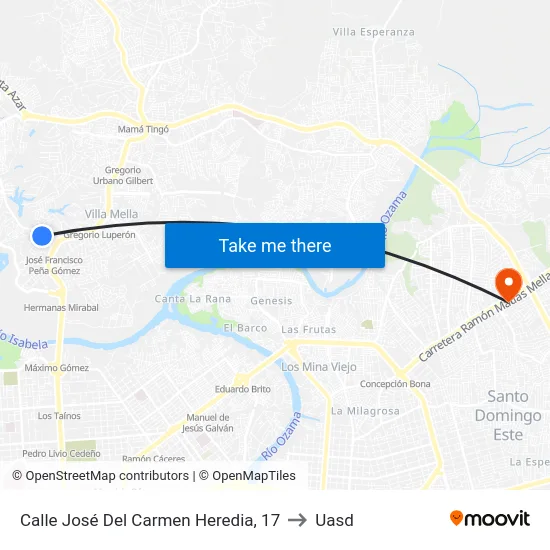 Calle José Del Carmen Heredia, 17 to Uasd map