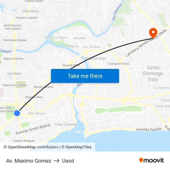 Av. Maximo Gomez to Uasd map