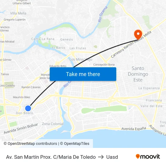 Av. San Martín Prox. C/Maria De Toledo to Uasd map