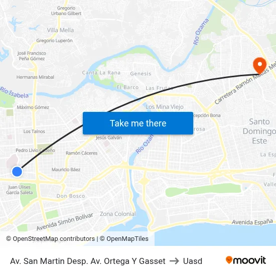 Av. San Martin Desp. Av. Ortega Y Gasset to Uasd map