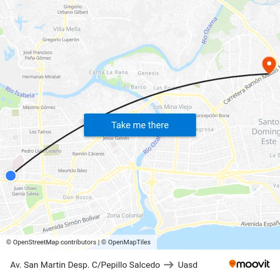 Av. San Martin Desp. C/Pepillo Salcedo to Uasd map
