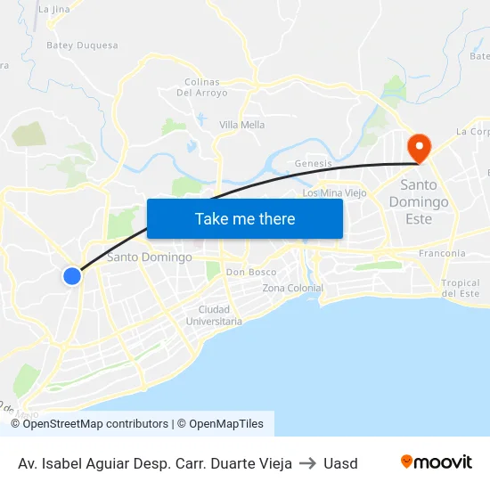 Av. Isabel Aguiar Desp. Carr. Duarte Vieja to Uasd map