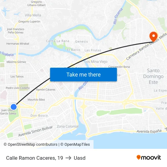 Calle Ramon Caceres, 19 to Uasd map