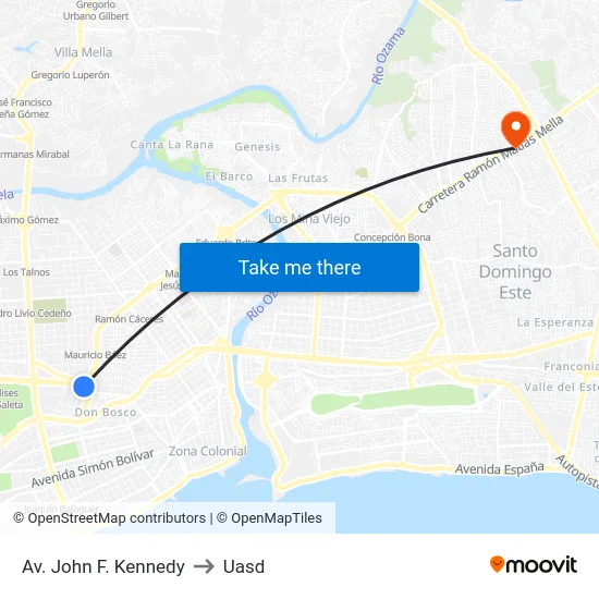 Av. John F. Kennedy to Uasd map