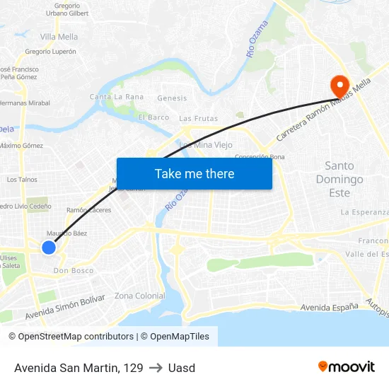 Avenida San Martin, 129 to Uasd map
