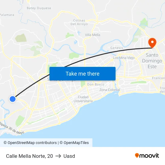 Calle Mella Norte, 20 to Uasd map