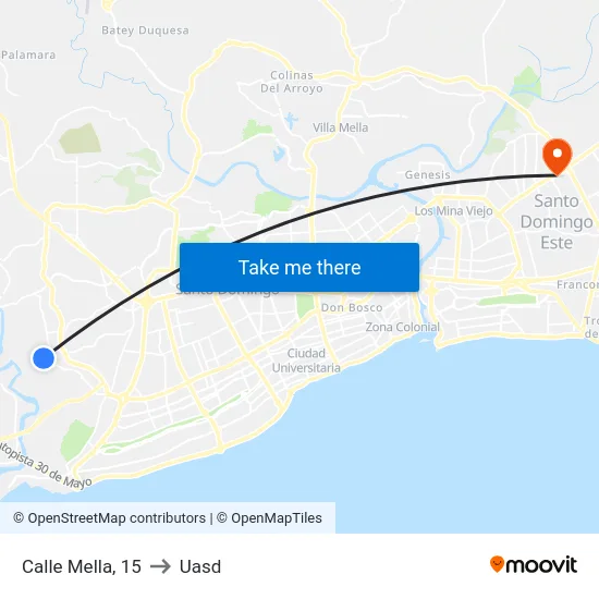 Calle Mella, 15 to Uasd map
