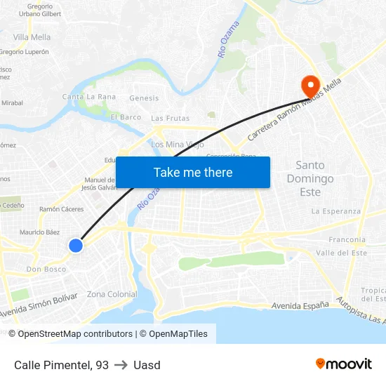 Calle Pimentel, 93 to Uasd map