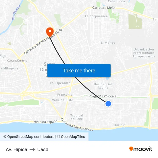 Av. Hipica to Uasd map