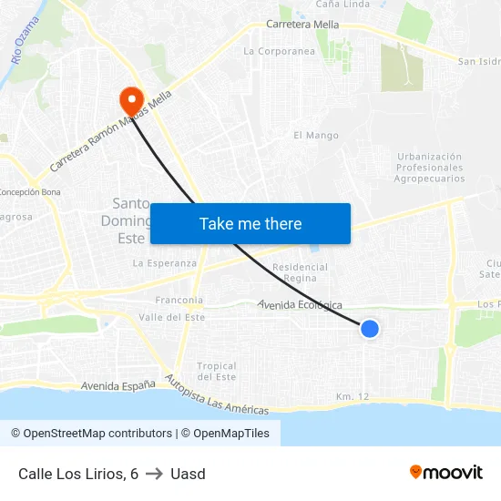 Calle Los Lirios, 6 to Uasd map