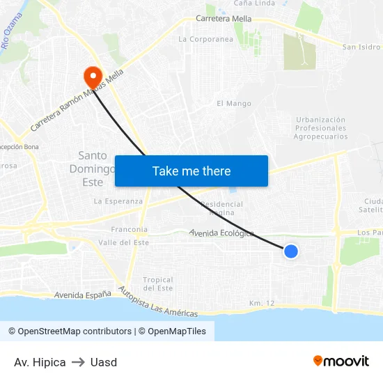 Av. Hipica to Uasd map