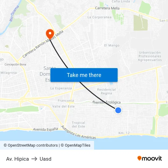 Av. Hipica to Uasd map