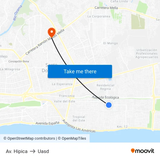 Av. Hipica to Uasd map