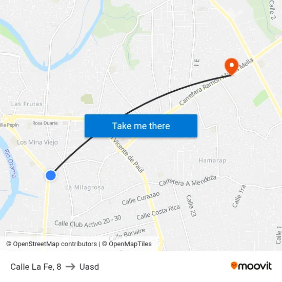 Calle La Fe, 8 to Uasd map