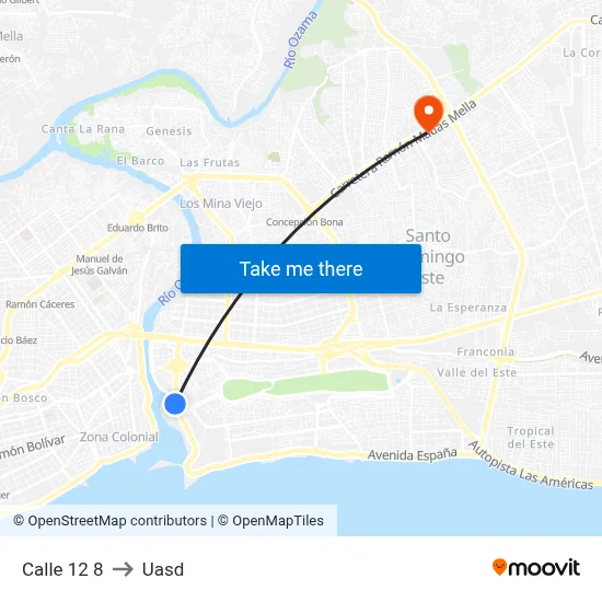 Calle 12 8 to Uasd map