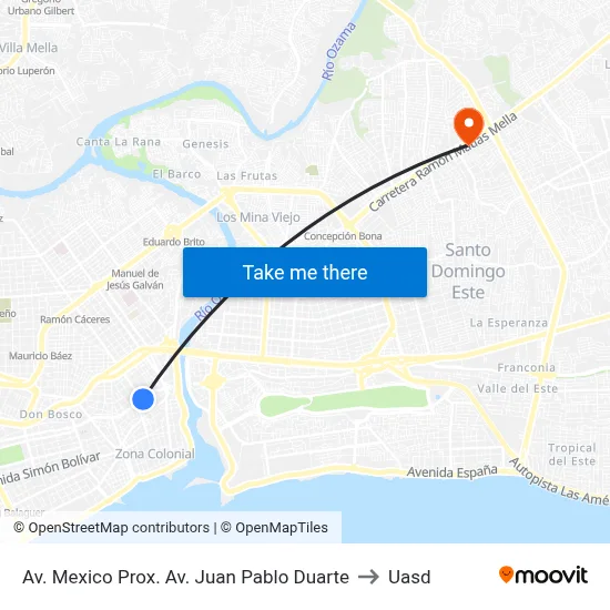 Av. Mexico Prox. Av. Juan Pablo Duarte to Uasd map