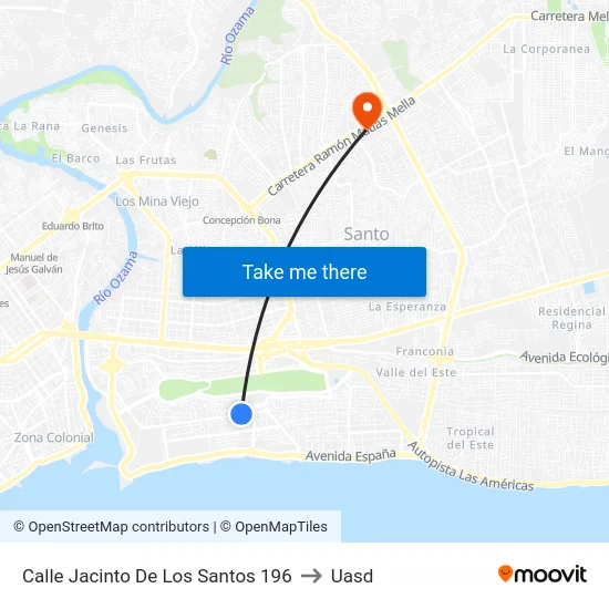 Calle Jacinto De Los Santos 196 to Uasd map