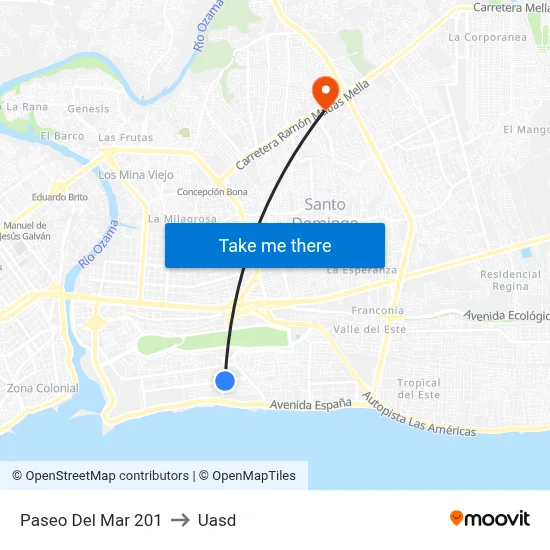 Paseo Del Mar 201 to Uasd map