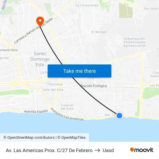 Av. Las Americas Prox. C/27 De Febrero to Uasd map