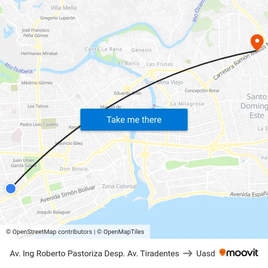 Av. Ing Roberto Pastoriza Desp. Av. Tiradentes to Uasd map