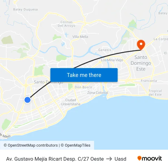 Av. Gustavo Mejía Ricart Desp. C/27 Oeste to Uasd map