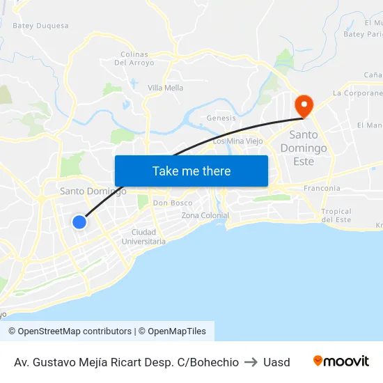 Av. Gustavo Mejía Ricart Desp. C/Bohechio to Uasd map
