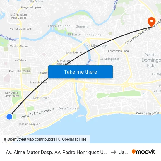 Av. Alma Mater Desp. Av. Pedro Henriquez Ureña to Uasd map