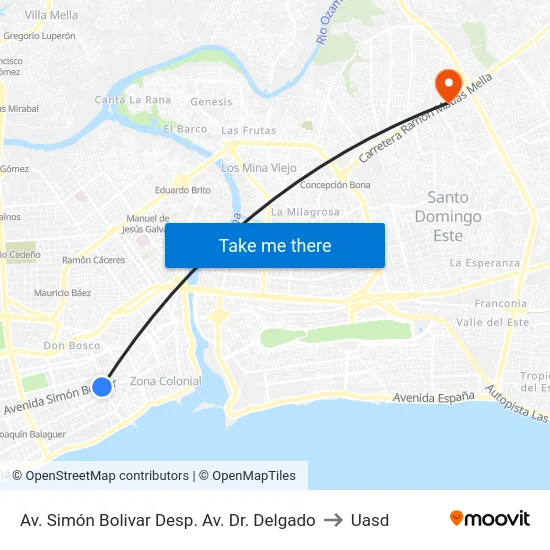 Av. Simón Bolivar Desp. Av. Dr. Delgado to Uasd map