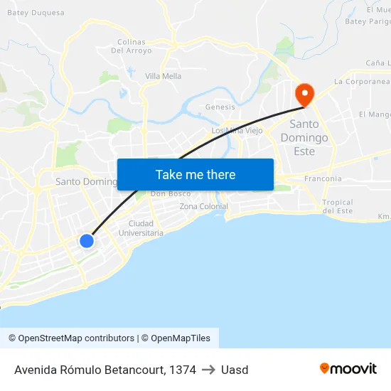 Avenida Rómulo Betancourt, 1374 to Uasd map