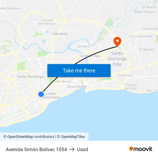 Avenida Simón Bolívar, 1054 to Uasd map