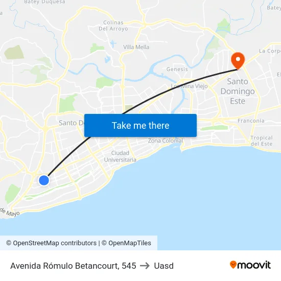 Avenida Rómulo Betancourt, 545 to Uasd map