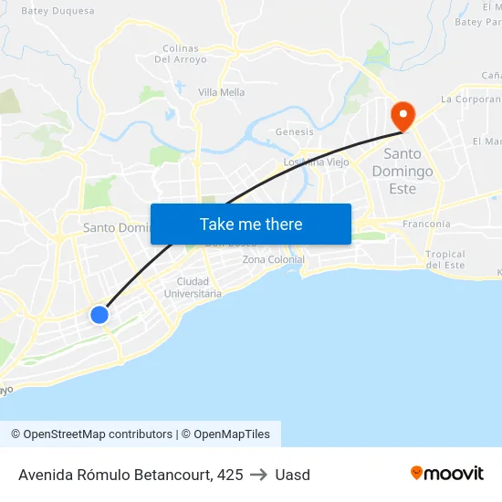 Avenida Rómulo Betancourt, 425 to Uasd map