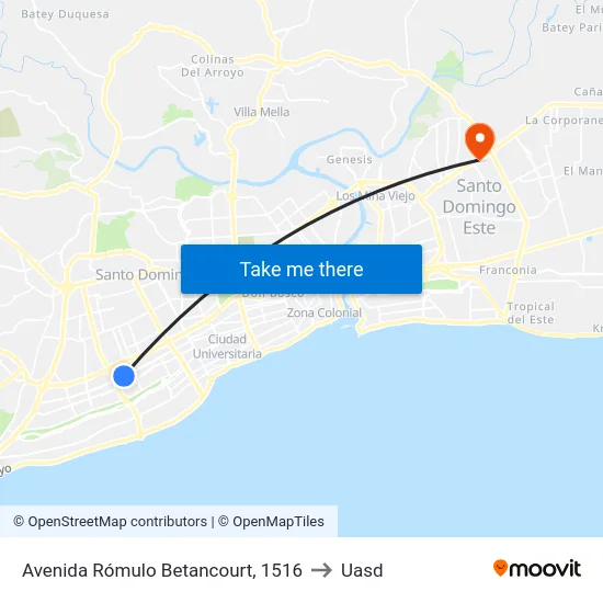 Avenida Rómulo Betancourt, 1516 to Uasd map