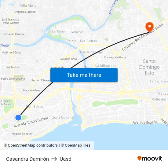 Casandra Damirón to Uasd map
