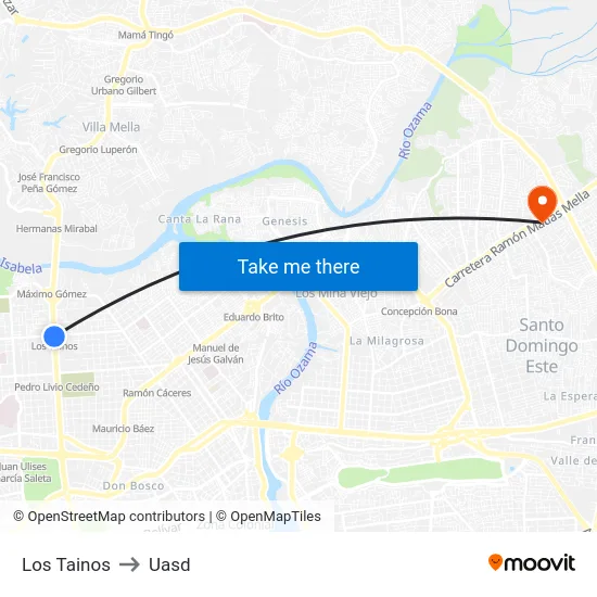 Los Tainos to Uasd map