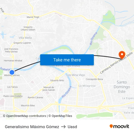 Generalísimo Máximo Gómez to Uasd map