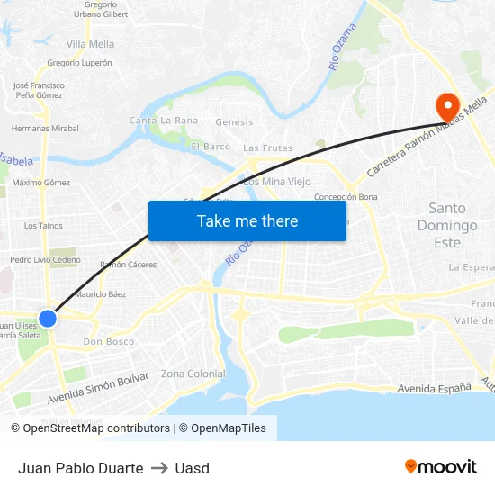 Juan Pablo Duarte to Uasd map
