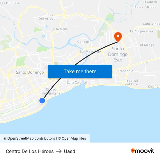 Centro De Los Héroes to Uasd map