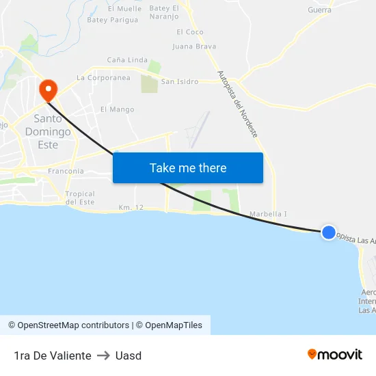 1ra De Valiente to Uasd map