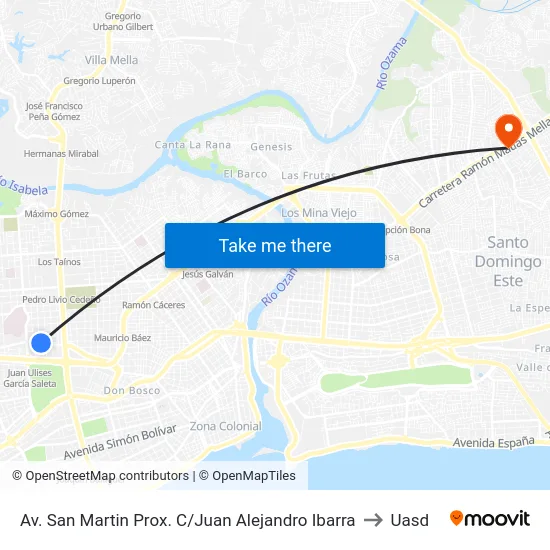 Av. San Martin Prox. C/Juan Alejandro Ibarra to Uasd map