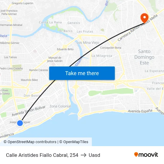 Calle Aristides Fiallo Cabral, 254 to Uasd map