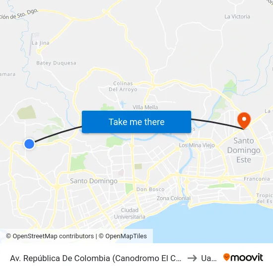 Av. República De Colombia (Canodromo El Coco) to Uasd map