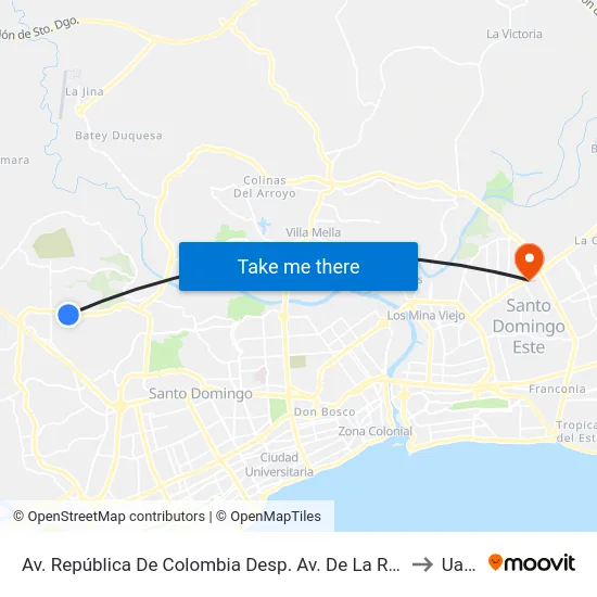 Av. República De Colombia Desp. Av. De La Realeza to Uasd map