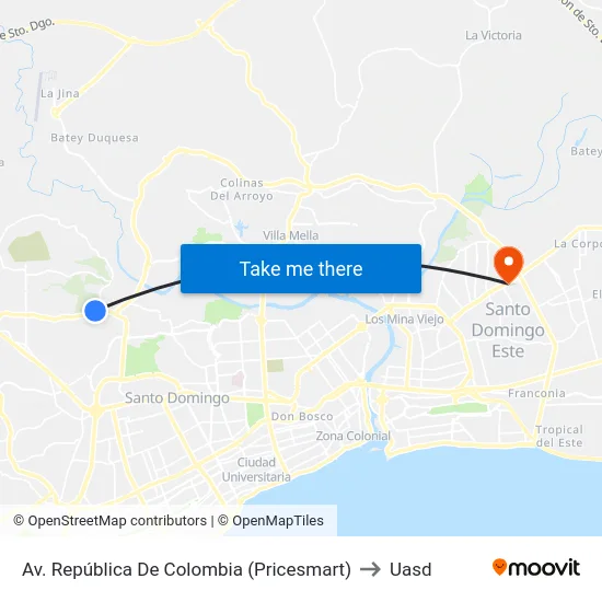 Av. República De Colombia (Pricesmart) to Uasd map